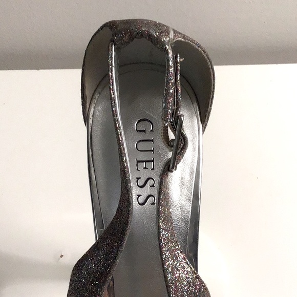 Guess Brand Size 9 Silver Glitter Open Toed High Heels - Picture 7 of 8